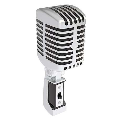 simsearch:400-04278068,k - Vintage microphone. Isolated render on a white background Stock Photo - Budget Royalty-Free & Subscription, Code: 400-06795100