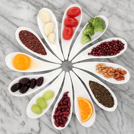 simsearch:690-06159850,k - Healthy super food selection in white  porcelain dishes over marble background. Photographie de stock - Aubaine LD & Abonnement, Code: 400-06795282
