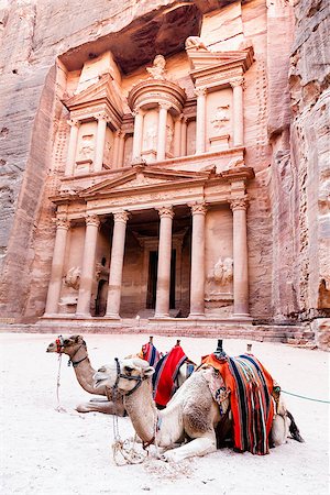 Two camels in front of Al Khazneh in Petra, Jordan Photographie de stock - Aubaine LD & Abonnement, Code: 400-06795789