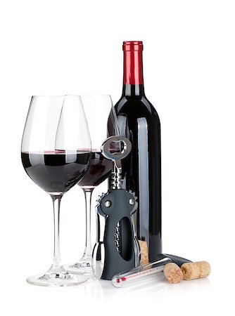 dry grapes - Red wine bottle, glasses, corkscrew, corks and thermometer. Isolated on white background Stock Photo - Budget Royalty-Free & Subscription, Code: 400-06796089