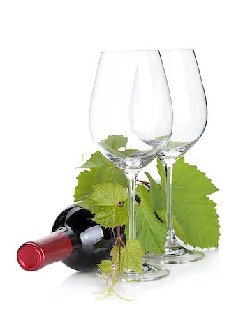 simsearch:400-06796159,k - Red wine bottle and empty glasses. Isolated on white background Stock Photo - Budget Royalty-Free & Subscription, Code: 400-06796156