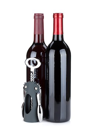simsearch:400-06796159,k - Two red wine bottles and corkscrew. Isolated on white background Stock Photo - Budget Royalty-Free & Subscription, Code: 400-06796169