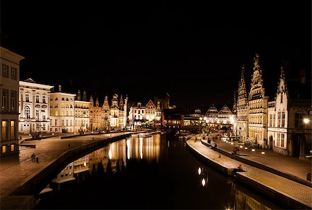 front of house at night - Facade of houses along the Graslei in Ghent, Belgium Stock Photo - Budget Royalty-Free & Subscription, Code: 400-06796909