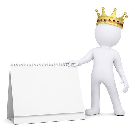 simsearch:400-06797580,k - 3d white man with a crown holding a desk calendar. Isolated render on a white background Stock Photo - Budget Royalty-Free & Subscription, Code: 400-06797538