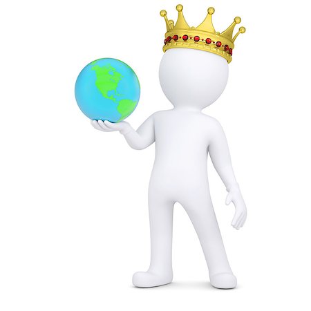 simsearch:400-06797580,k - 3d white man with a crown holding the Earth. Isolated render on a white background Stock Photo - Budget Royalty-Free & Subscription, Code: 400-06797549