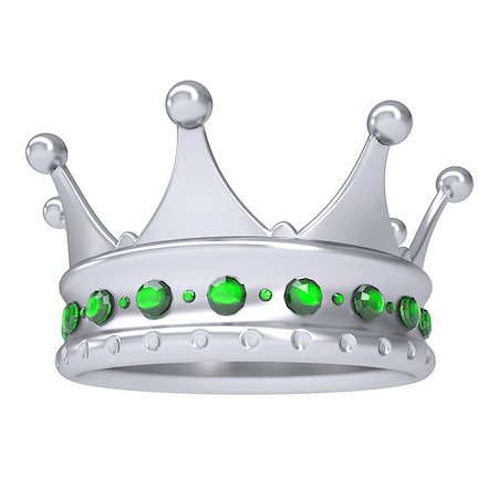 simsearch:400-06856945,k - Silver crown decorated with green sapphires. Isolated render on a white background Photographie de stock - Aubaine LD & Abonnement, Code: 400-06797554
