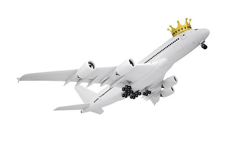 simsearch:400-06797580,k - White airplane with the crown. Isolated render on a white background Stock Photo - Budget Royalty-Free & Subscription, Code: 400-06797557