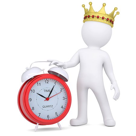 simsearch:400-06797580,k - 3d white man with a crown holding a red alarm clock. Isolated render on a white background Stock Photo - Budget Royalty-Free & Subscription, Code: 400-06797566