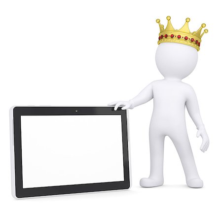 simsearch:400-06797580,k - 3d white man with a crown holding a tablet PC. Isolated render on a white background Stock Photo - Budget Royalty-Free & Subscription, Code: 400-06797586