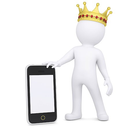 simsearch:400-06797580,k - 3d white man with a crown holding a smartphone. Isolated render on a white background Stock Photo - Budget Royalty-Free & Subscription, Code: 400-06797587