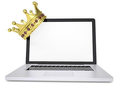 simsearch:400-06797580,k - Crown on laptop. Isolated render on a white background Stock Photo - Budget Royalty-Free & Subscription, Code: 400-06797580