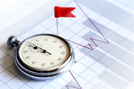 simsearch:400-06694744,k - Business concept. Red flag thumbtack near stopwatch on paper background with business chart Fotografie stock - Microstock e Abbonamento, Codice: 400-06797967