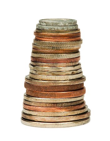 simsearch:400-07295448,k - Stacks of coins white isolated studio shot Stock Photo - Budget Royalty-Free & Subscription, Code: 400-06798425