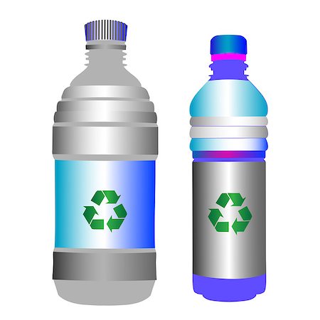 Two glossy plastic bottles with the green recycling sign over blank labels, objects isolated on white Foto de stock - Super Valor sin royalties y Suscripción, Código: 400-06798438