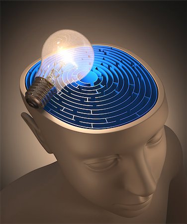 simsearch:400-06417700,k - Labyrinth inside of the head being lit by a lamp. Foto de stock - Royalty-Free Super Valor e Assinatura, Número: 400-06799143