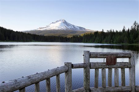 Fishing Pier at Trillium Lake Oregon with Mt Hood and Clear Blue Sky Stock Photo - Budget Royalty-Free & Subscription, Code: 400-06799254