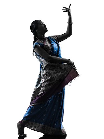 simsearch:400-06750140,k - one indian woman dancer dancing in silhouette studio isolated on white background Stock Photo - Budget Royalty-Free & Subscription, Code: 400-06790394