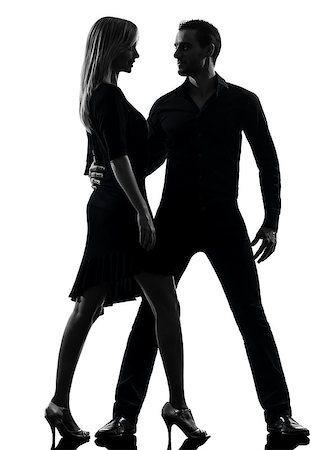 one caucasian couple woman man dancing dancers salsa rock  in silhouette studio isolated on white background Stock Photo - Budget Royalty-Free & Subscription, Code: 400-06790409