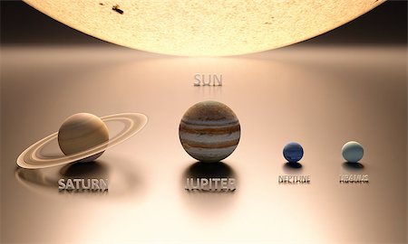 A rendered comparison of the Sun and the Planets Jupiter, Saturn, Uranus and Neptune with captions Foto de stock - Super Valor sin royalties y Suscripción, Código: 400-06790465