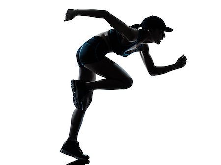 sprinterin - one caucasian woman runner jogger in silhouette studio isolated on white background Stockbilder - Microstock & Abonnement, Bildnummer: 400-06790847