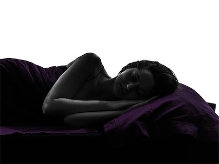 one woman in bed sleeping lying on back silhouette studio on white background Stock Photo - Budget Royalty-Free & Subscription, Code: 400-06790862