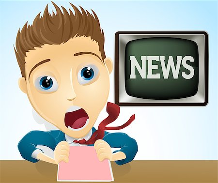 An illustration of a cartoon shocked TV news presenter Stock Photo - Budget Royalty-Free & Subscription, Code: 400-06791381
