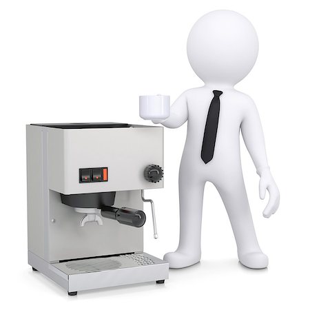 simsearch:400-07976610,k - 3d white man with a coffee machine. Isolated render on a white background Stockbilder - Microstock & Abonnement, Bildnummer: 400-06791665