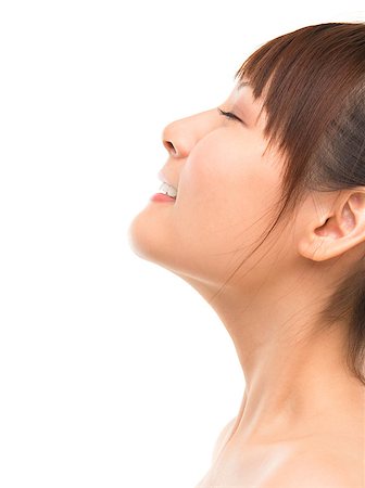 Asian skincare woman side view deep breath refreshing, skin care concept. Facial close up of beautiful mixed race Asian. Girl isolated on white background Stock Photo - Budget Royalty-Free & Subscription, Code: 400-06791752