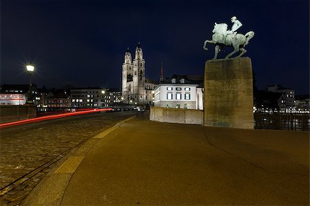 simsearch:400-08282569,k - View on Grossmunster Church and Munsterbrucke Bridge in the Evening, Zurich, Switzerland Stock Photo - Budget Royalty-Free & Subscription, Code: 400-06792008