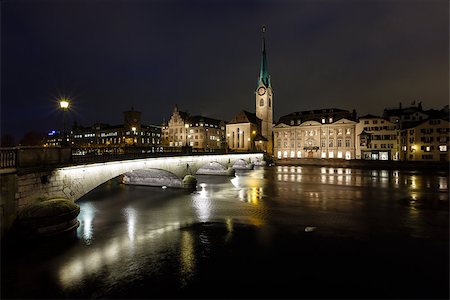 simsearch:400-06867882,k - Illuminated Fraumunster Church and River Limmat in Zurich, Switzerland Photographie de stock - Aubaine LD & Abonnement, Code: 400-06792009