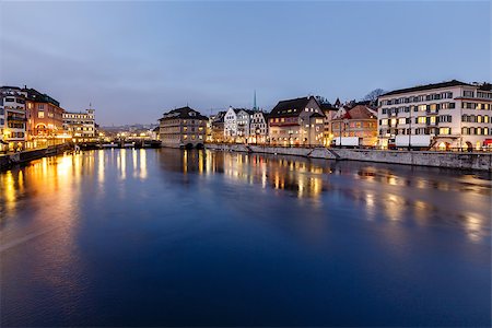 simsearch:400-06867882,k - Illuminated Cityhall and Limmat River Bank in the Evening, Zurich, Switzerland Photographie de stock - Aubaine LD & Abonnement, Code: 400-06792003