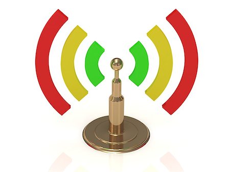 simsearch:400-06701245,k - Gold antenna with radio waves of color on white background Foto de stock - Super Valor sin royalties y Suscripción, Código: 400-06792123