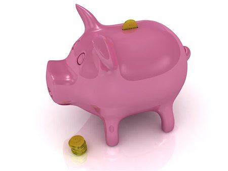 simsearch:400-09171101,k - Pink piggy bank and gold coins on a white background Foto de stock - Super Valor sin royalties y Suscripción, Código: 400-06792149