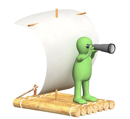simsearch:400-04098342,k - Puppet with spyglass on wooden raft. Isolated over white Fotografie stock - Microstock e Abbonamento, Codice: 400-06792852