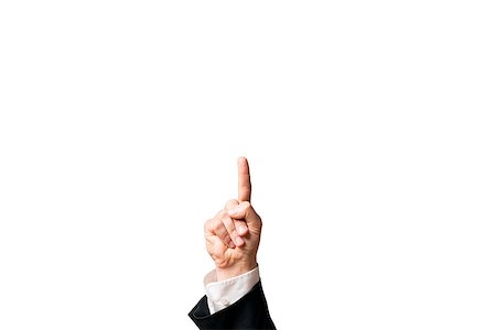 Image with white background of a male hand in the suit pointing with his finger up Stock Photo - Budget Royalty-Free & Subscription, Code: 400-06792940
