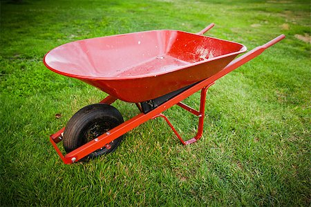 Red wheelbarrow in the middle of the lawn Photographie de stock - Aubaine LD & Abonnement, Code: 400-06792969