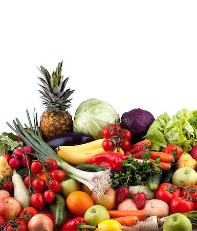 simsearch:400-04688188,k - Collection of fruits and vegetables isolated on white background. Foto de stock - Super Valor sin royalties y Suscripción, Código: 400-06792983