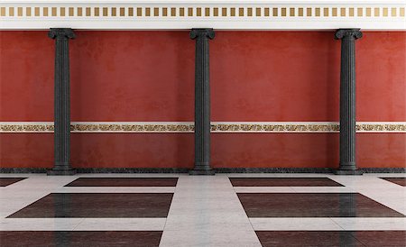 simsearch:400-08427462,k - Black and red classic interior with ionic column - rendering Stock Photo - Budget Royalty-Free & Subscription, Code: 400-06793060