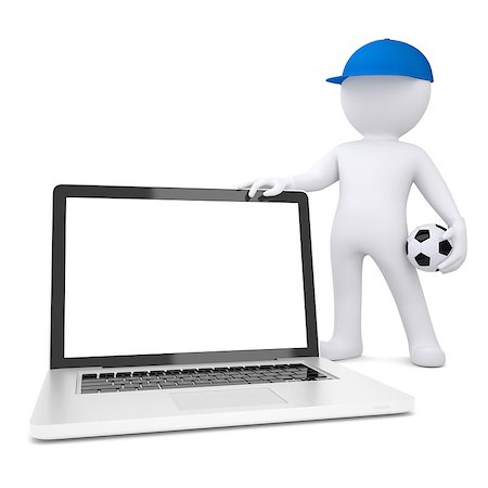 3d white man with soccer ball holding laptop. Isolated render on a white background Stock Photo - Budget Royalty-Free & Subscription, Code: 400-06793125