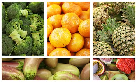 fiber rich foods - Fruits and Vegetables Variety and Choice Collage Photographie de stock - Aubaine LD & Abonnement, Code: 400-06793317