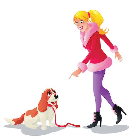 fashion dog cartoon - vector illustration, a girl with her dog, isolated Stock Photo - Budget Royalty-Free & Subscription, Code: 400-06793494