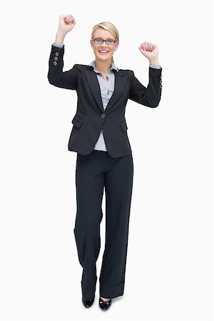 simsearch:400-06802290,k - Businesswoman in glasses cheering Stock Photo - Budget Royalty-Free & Subscription, Code: 400-06802282