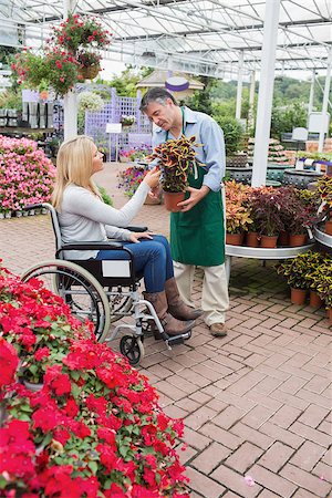 Woman in wheelchair buying a flower in garden centre Foto de stock - Super Valor sin royalties y Suscripción, Código: 400-06802675