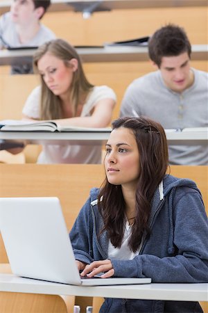 simsearch:400-06803206,k - Concentrated girl sitting at the lecture hall with her laptop Stock Photo - Budget Royalty-Free & Subscription, Code: 400-06803217