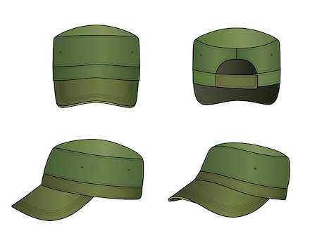 fashion templates front and back - Green military cap vector illustration isolated on white. EPS8 file available.You can change the color or you can add your logo easily. Stock Photo - Budget Royalty-Free & Subscription, Code: 400-06847862