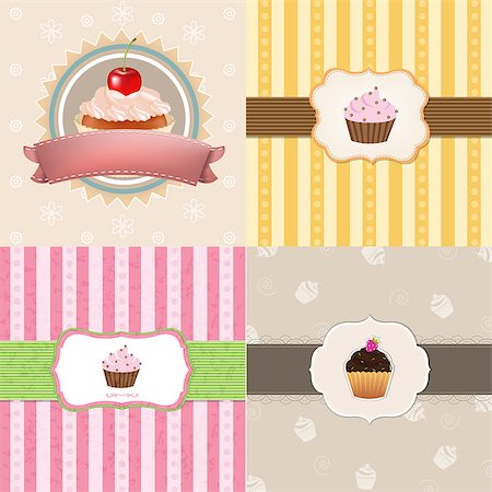 4 Vintage Cupcake Cards With Gradient Mesh, Vector Illustration Stock Photo - Budget Royalty-Free & Subscription, Code: 400-06848169