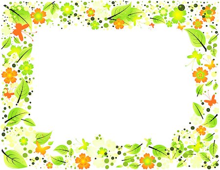 simsearch:400-05287751,k - Illustration of frame from abstract leaves, flowers and butterflies Foto de stock - Super Valor sin royalties y Suscripción, Código: 400-06848519
