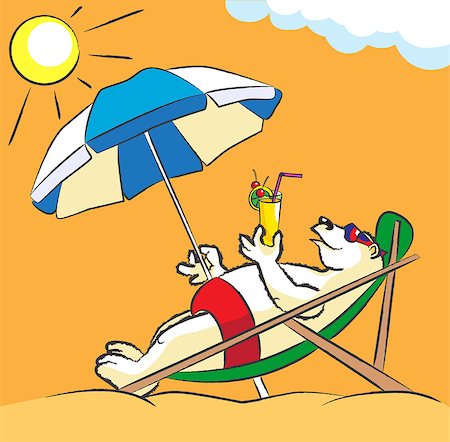The polar bear lies in a chaise lounge under an umbrella on a beach Photographie de stock - Aubaine LD & Abonnement, Code: 400-06848549