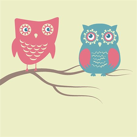 Two cute owls on the tree branch Stock Photo - Budget Royalty-Free & Subscription, Code: 400-06848554