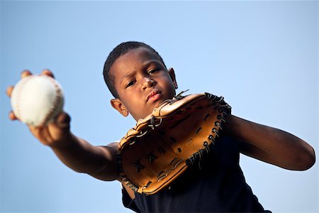 Sport, baseball and kids, portrait of child with glove holding ball and looking at camera Stock Photo - Budget Royalty-Free & Subscription, Code: 400-06848556